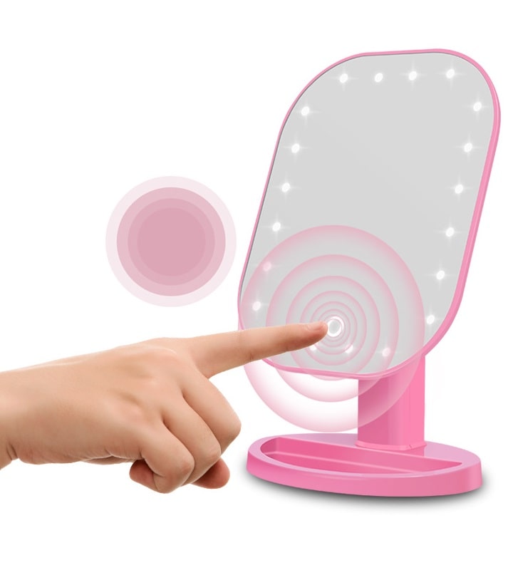 Настольное зеркало для макияжа с подсветкой TD-002 розового цвета