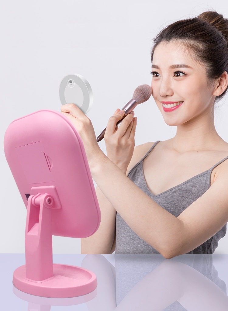 Настольное зеркало для макияжа с подсветкой TD-002 розового цвета