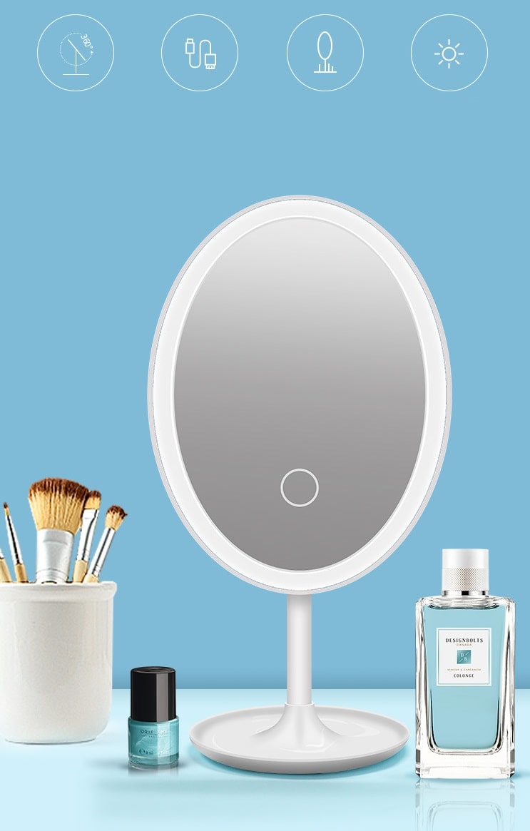 Настольное зеркало для макияжа с подсветкой TD-015 белого цвета