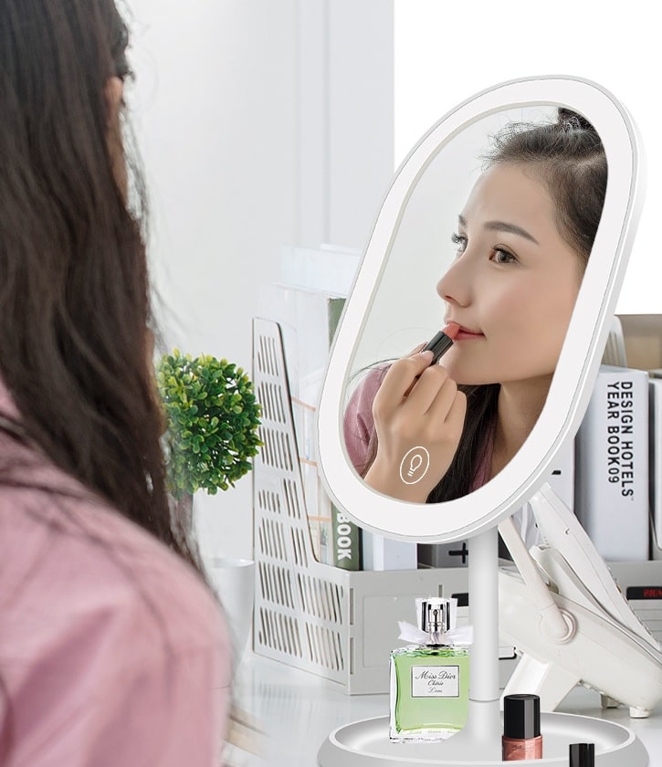 Настольное зеркало для макияжа с подсветкой TD-025 белого цвета
