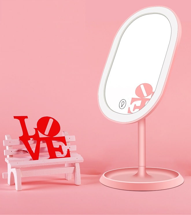 Настольное зеркало для макияжа с подсветкой TD-025 розового цвета