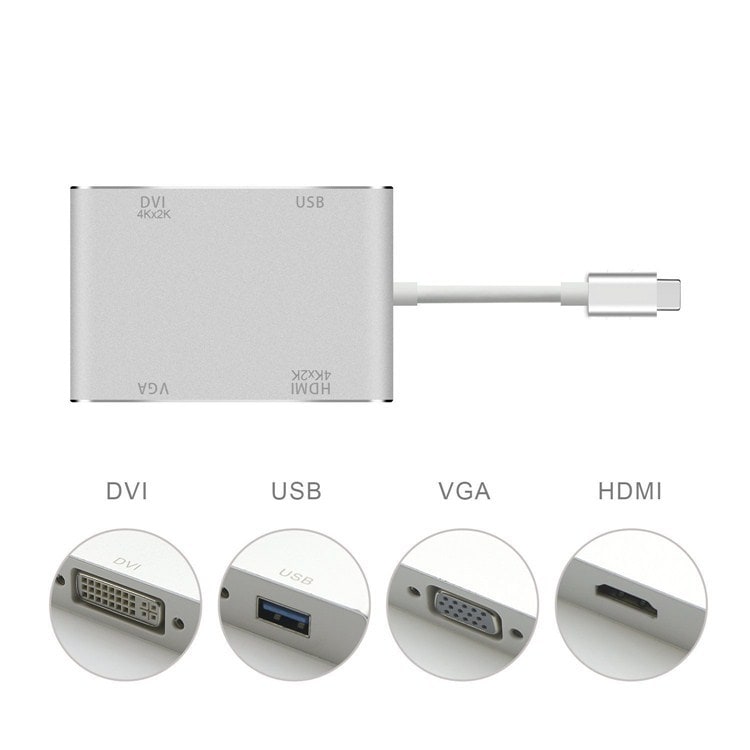 Переходник 4-в-1 Type-C - HDMI / VGA / DVI / USB3.0