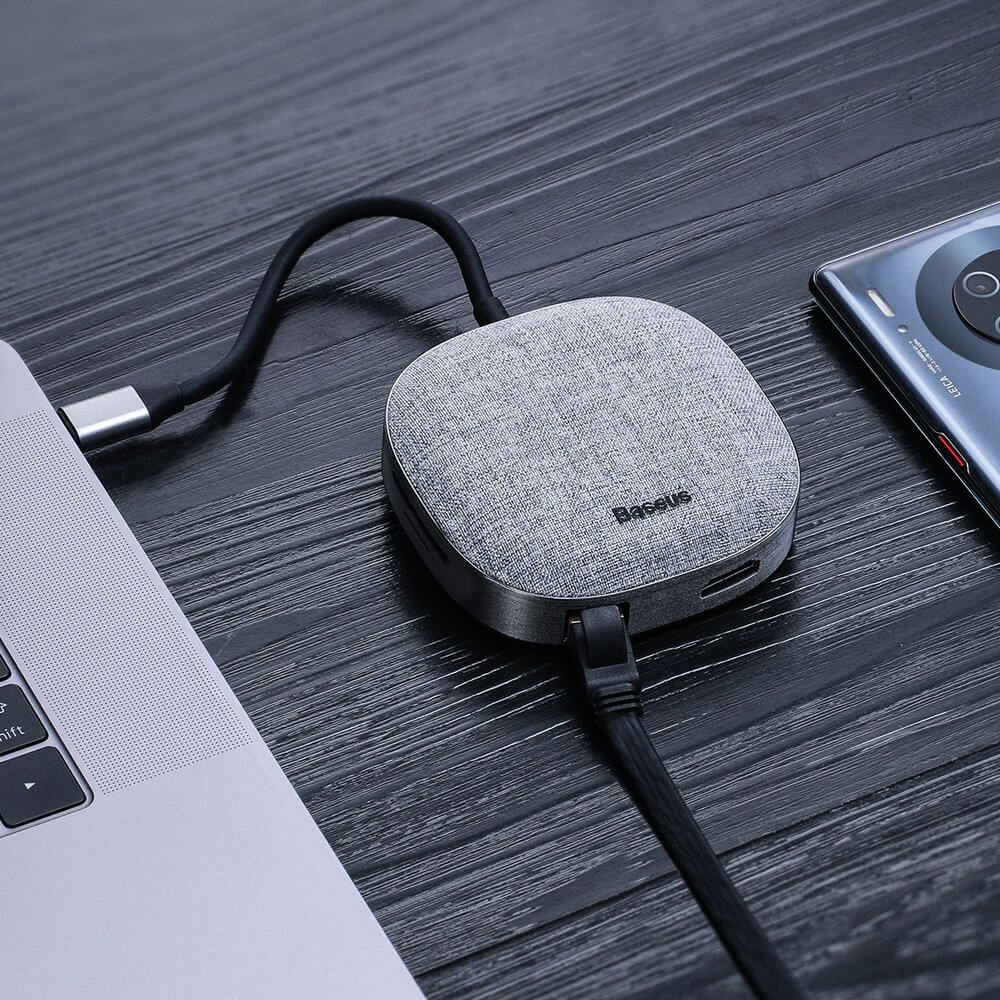 Переходник Baseus 7 в 1 Multifunction HUB Type-C to x2 USB 3.0, HDMI, RJ45, Type-C (CAHUB-DX0G) - картинка Переходник Baseus 7 в 1 Multifunction HUB Type-C to x2 USB 3.0, HDMI, RJ45, Type-C (CAHUB-DX0G) - фото