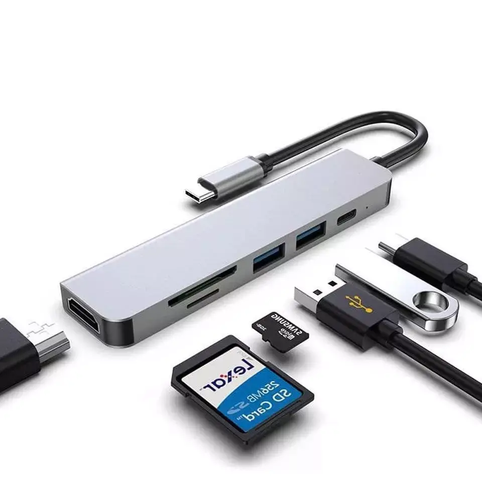 Переходник Type-C на HDMI 4K / 2 x USB 3.0 / картридер TF/SD PD - фото