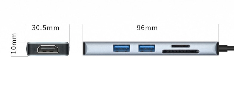 Переходник Type-C на HDMI 4K / 2 x USB 3.0 / картридер TF/SD