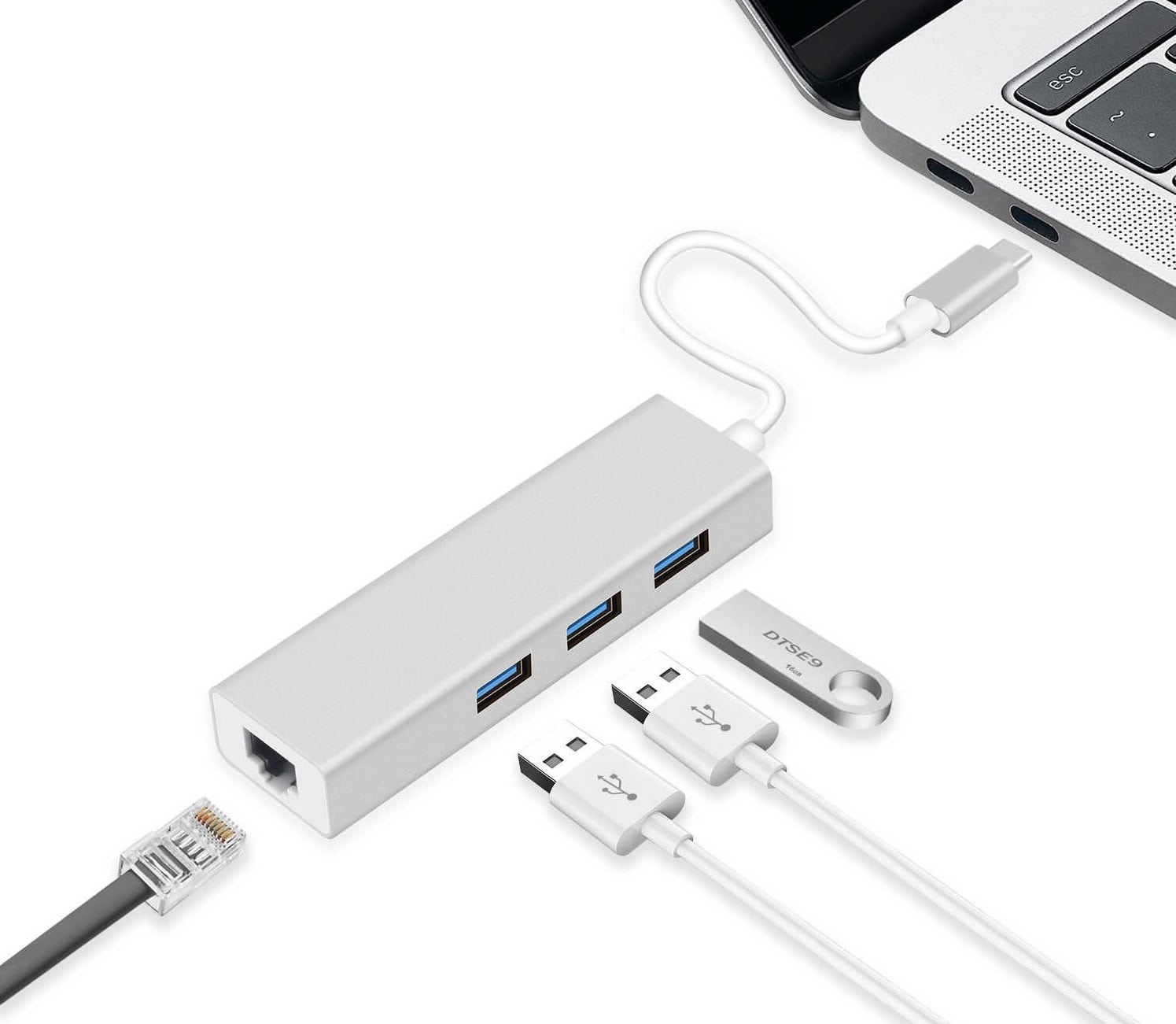 Переходник USB Type-C на 3*USB 3.0, RJ45 Переходник USB Type-C на 3*USB 3.0, RJ45