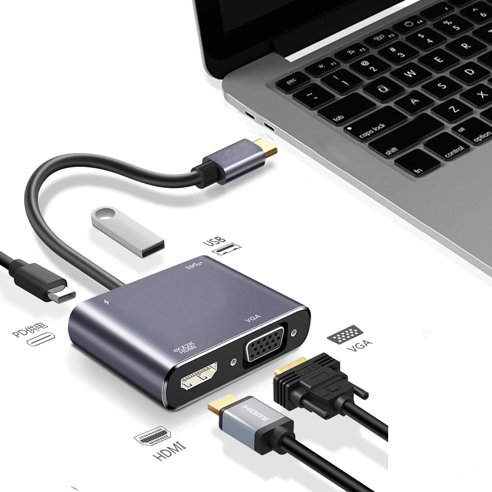 Переходник USB Type-C на HDMI 4K / VGA/ USB 3.0 PD