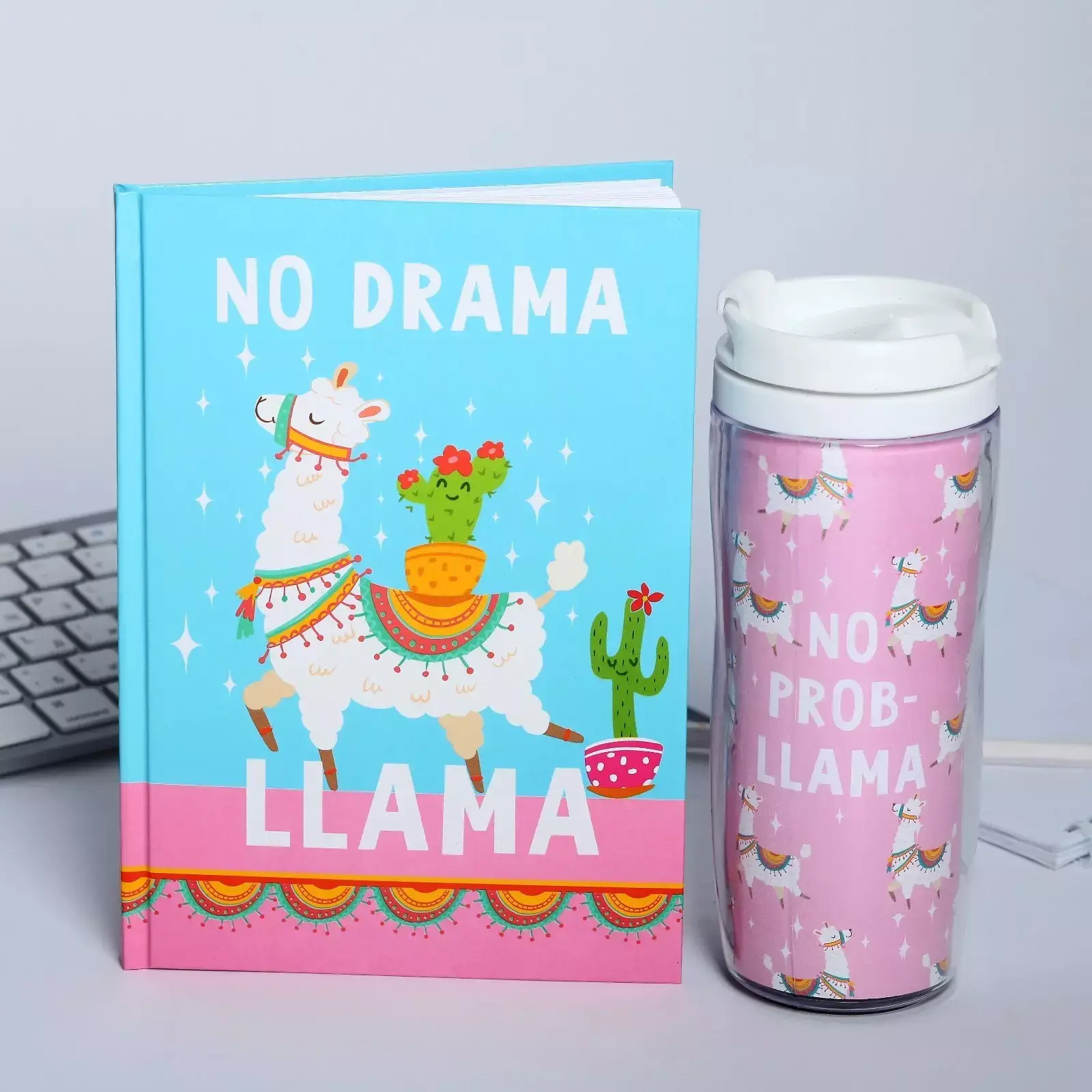 Подарочный набор ежедневник+термостакан ArtFox NO DRAMA LLama - картинка
