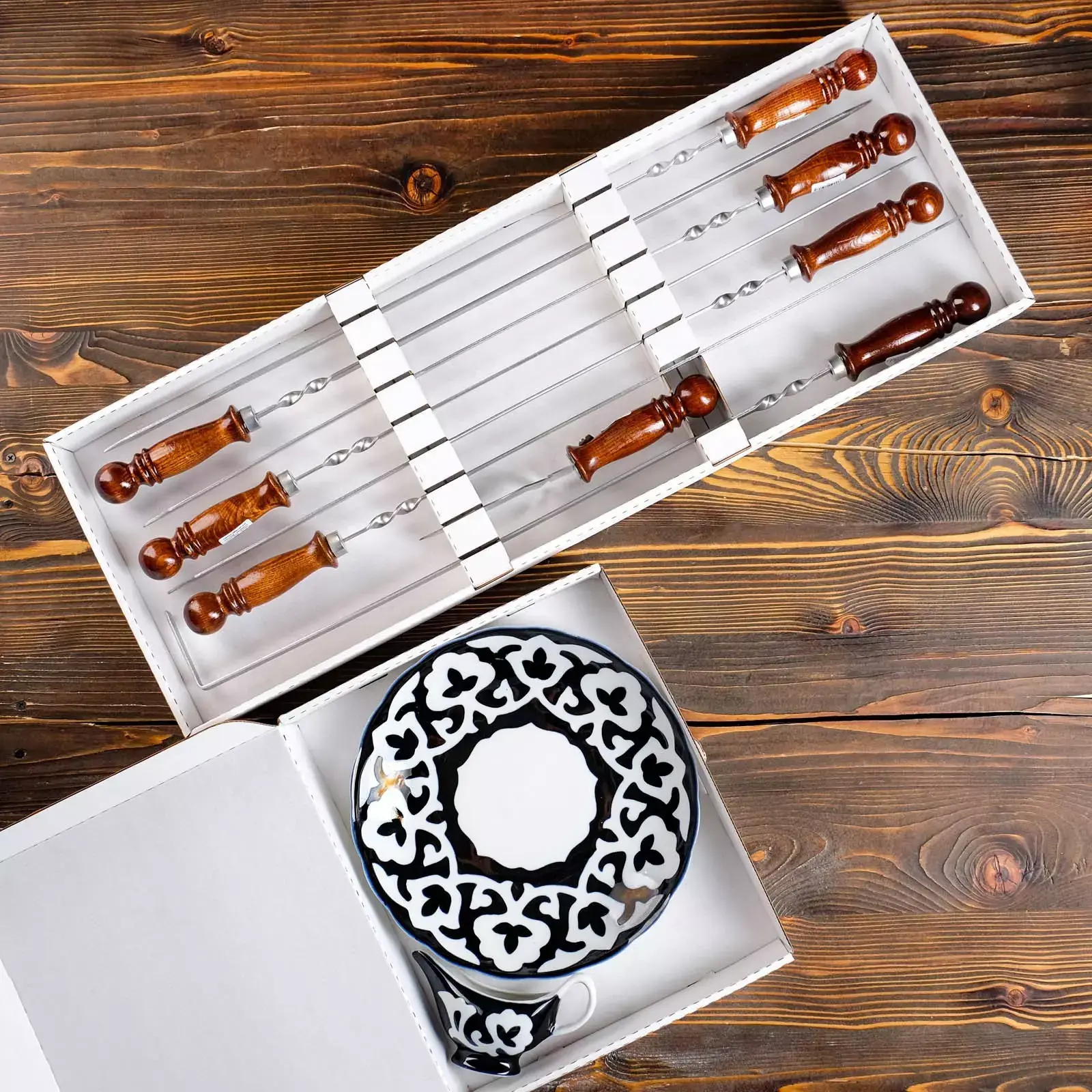 Узбекский подарочный набор Samarkand Gift "Пахта" с шампурами 50 см, 10 предметов - фото
