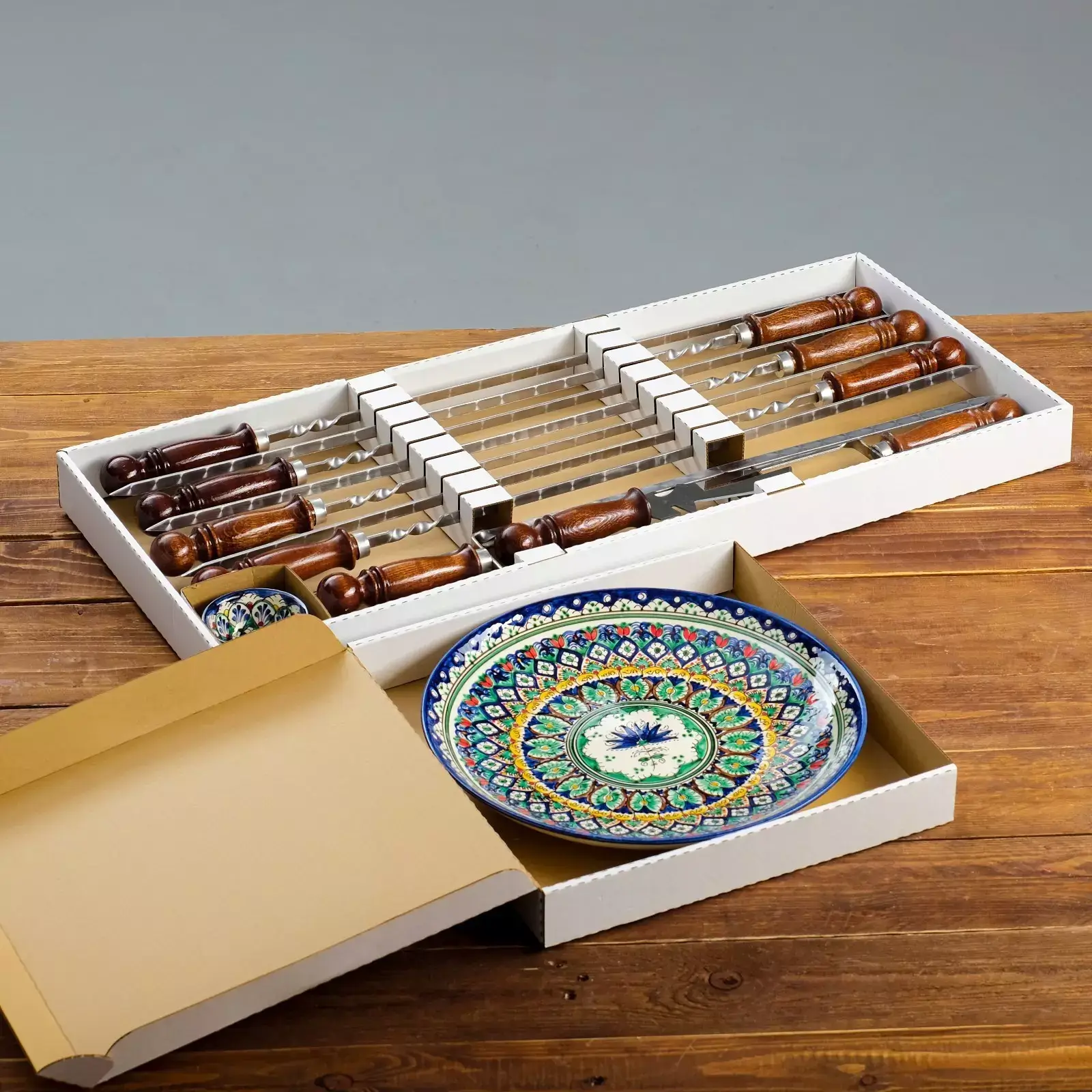 Узбекский подарочный набор Samarkand Gift с шампурами 50 см, 12 предметов - фото
