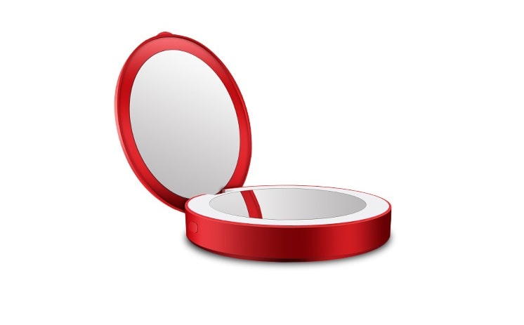 Зеркало для макияжа с подсветкой и увеличением ShineMirror TD-018 красного цвета