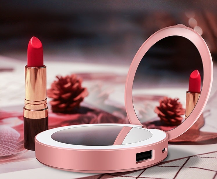 Зеркало для макияжа с подсветкой и увеличением ShineMirror TD-018 розового цвета