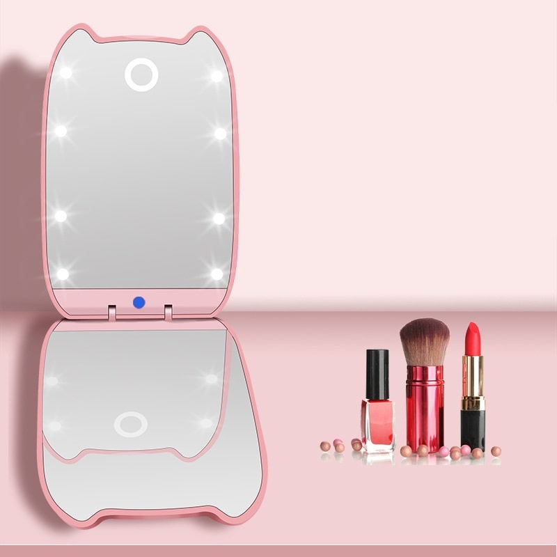 Зеркало для макияжа с подсветкой и увеличением ShineMirror TD-09 розового цвета