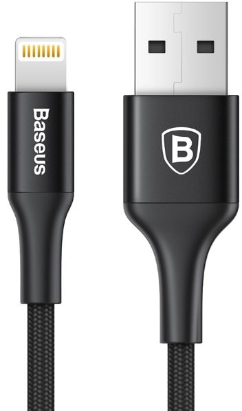 Кабель USB Lightning для Apple Baseus CALSY-01 металлические коннекторы 2A 1 метр черный - фото
