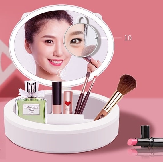 Настольное зеркало для макияжа с подсветкой и увеличением ShineMirror TD-022 белого цвета - фото2