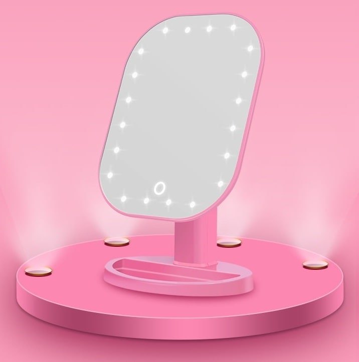 Настольное зеркало для макияжа с подсветкой ShineMirror TD-002 розового цвета - фото3