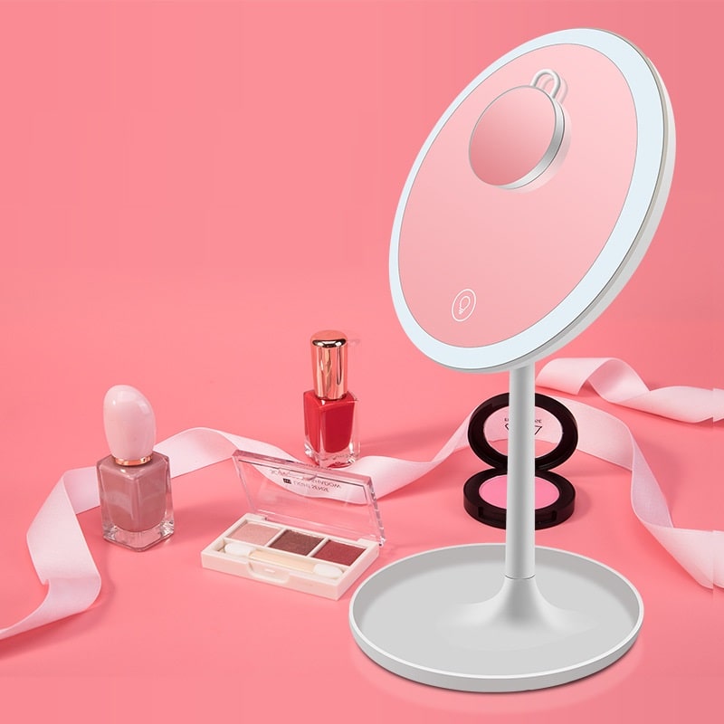 Настольное зеркало для макияжа с подсветкой и увеличением ShineMirror TD-020 белого цвета - фото2