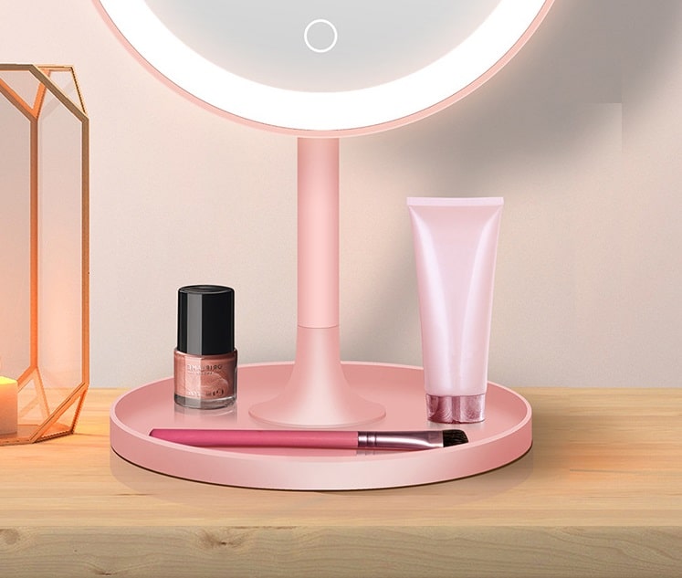 Настольное зеркало для макияжа с подсветкой ShineMirror TD-032 розового цвета - фото3