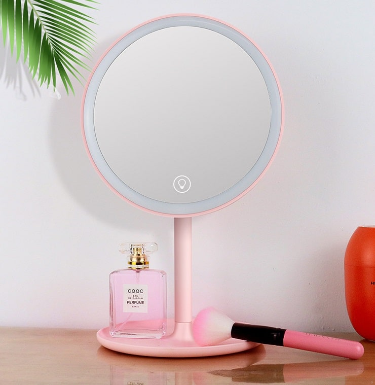 Настольное зеркало для макияжа с подсветкой и увеличением ShineMirror TD-020 розового цвета