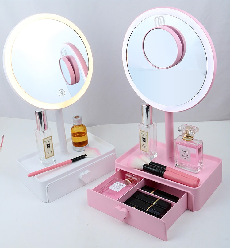 Настольное зеркало для макияжа с подсветкой и увеличением ShineMirror TD-021 белого цвета