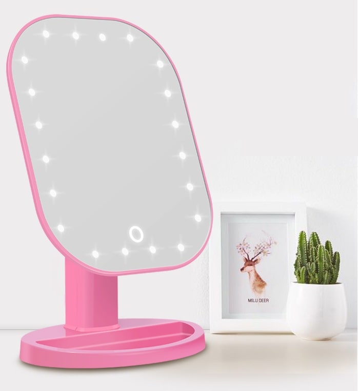Настольное зеркало для макияжа с подсветкой ShineMirror TD-002 розового цвета