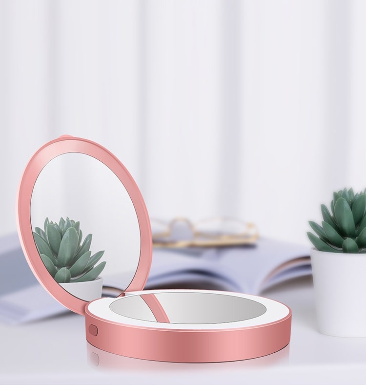 Зеркало для макияжа с подсветкой и увеличением ShineMirror TD-018 розового цвета - фото3
