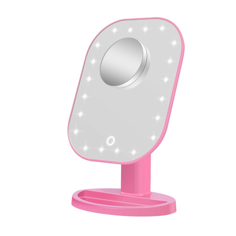 Настольное зеркало для макияжа с подсветкой и увеличением ShineMirror TD-002-01 розового цвета - фото