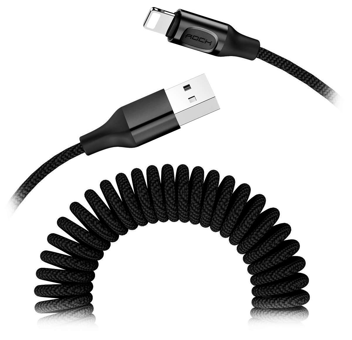 Витой кабель USB Lightning для Apple ROCK RCB0656 черный - фото