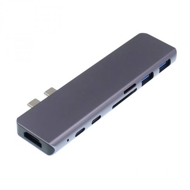Адаптер 7-в-1 Type-C Card Reader & HUB - Type-Cx2, USB 3.0х2, microSD, SD, HDMI 4K