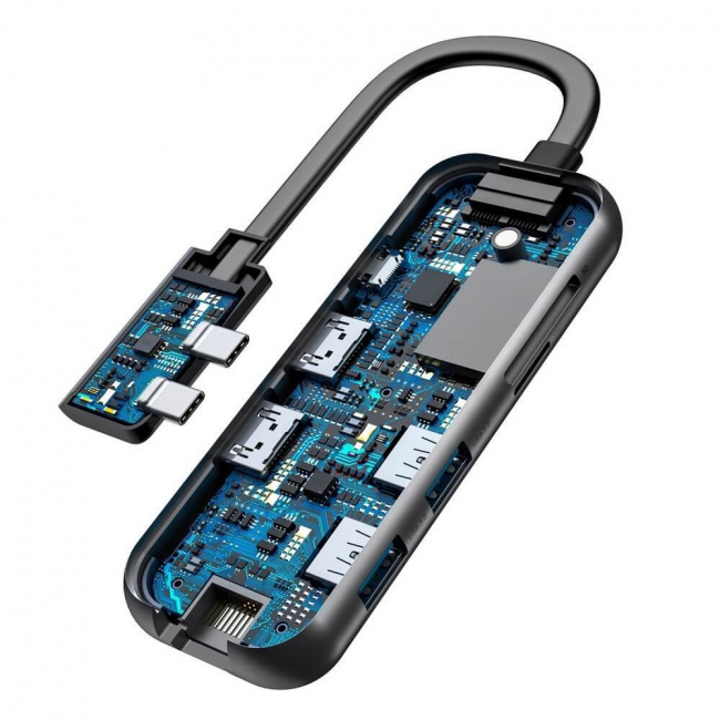 Адаптер Baseus Dual USB-C to 2хHDMI+2хUSB3.0+SD+RJ45 (CAHUB-FZ0G) - фото4