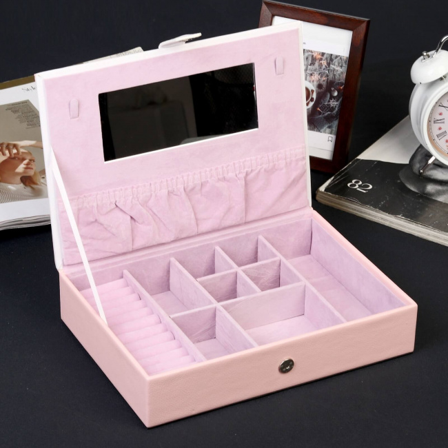Органайзер (шкатулка) для украшений с зеркалом CASEGRACE SP9236 розовый - фото