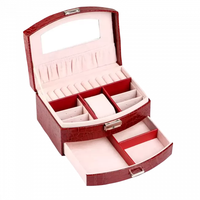 Органайзер (шкатулка) для украшений с зеркалом CASEGRACE SP9359 бордовый - фото7