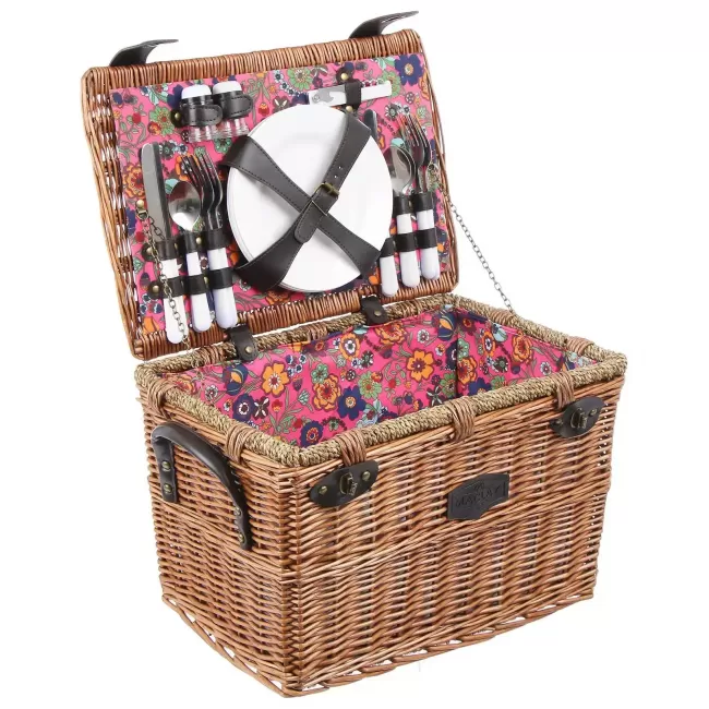 Плетеная корзина из лозы для пикника с набором посуды на 4 персоны Maclay Doris - фото