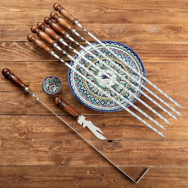 Узбекский подарочный набор Samarkand Gift с шампурами 50 см, 10 предметов
