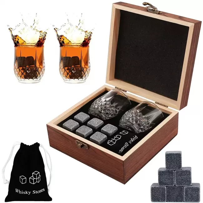 Подарочный набор с камнями для виски в деревянной шкатулке Amiro Bar Set ABS-201W - фото7