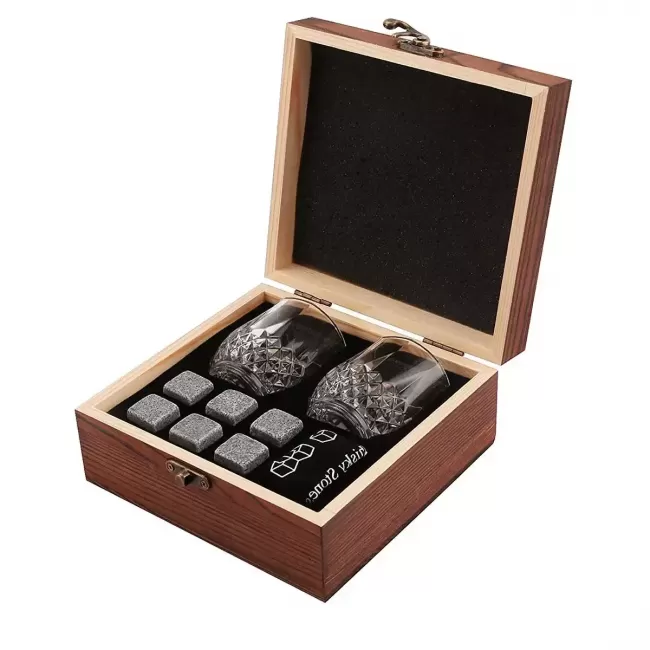Подарочный набор с камнями для виски в деревянной шкатулке Amiro Bar Set ABS-201W - фото