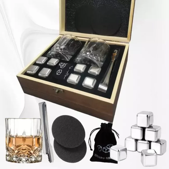 Подарочный набор с камнями для виски в деревянной шкатулке Amiro Bar Set ABS-203S