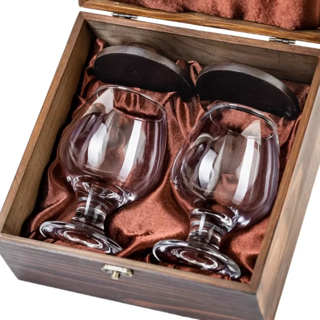 Подарочный набор для коньяка с бокалами в деревянной шкатулке AmiroTrend ABS-101C - фото2