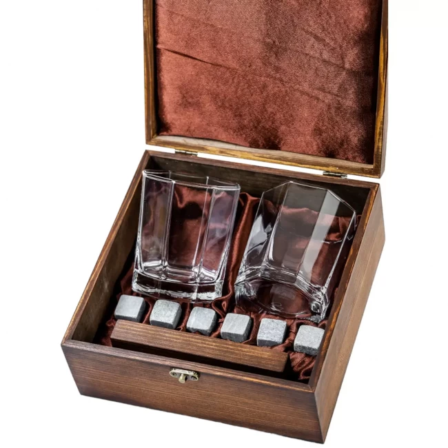Подарочный набор для виски в деревянной шкатулке с камнями AmiroBel ABW-103W
