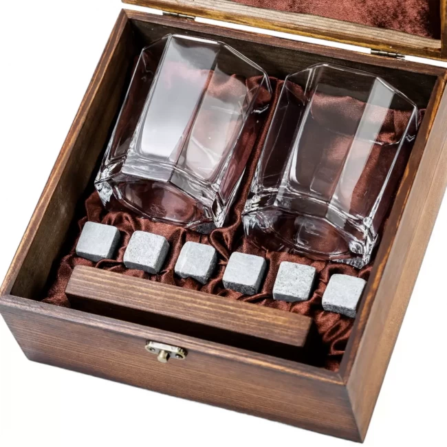 Подарочный набор для виски в деревянной шкатулке с камнями AmiroTrend ABW-103W - фото