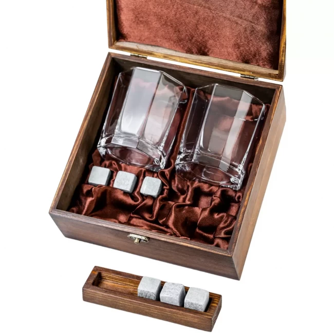Подарочный набор для виски в деревянной шкатулке с камнями AmiroBel ABW-103W