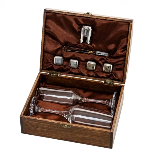 Подарочный набор с бокалами для шампанского в деревянной шкатулке AmiroTrend ABW-105 - фото3