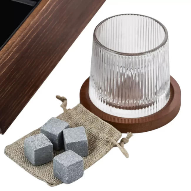 Подарочный набор с камнями для виски в деревянной шкатулке (вращающиеся стаканы с деревянной подставкой) AmiroTrend ABW-301W - фото6