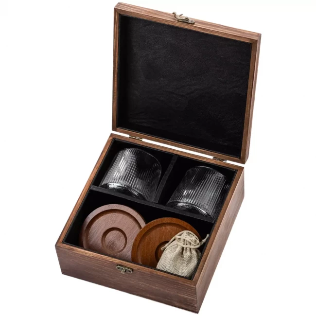 Подарочный набор с камнями для виски в деревянной шкатулке (вращающиеся стаканы с деревянной подставкой) AmiroTrend ABW-301W - фото8