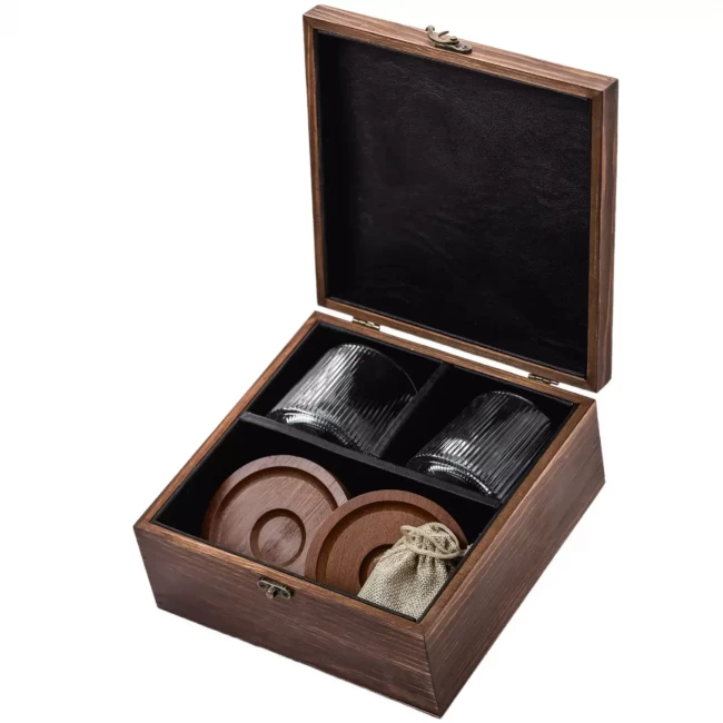 Подарочный набор с камнями для виски в деревянной шкатулке (вращающиеся стаканы с деревянной подставкой) AmiroTrend ABW-301W - фото2