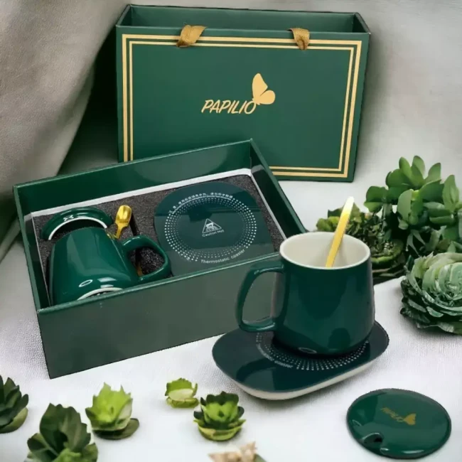 Подарочный набор, кружка керамическая с подогревом Amiro Tea ATC-001G, зеленый цвет - фото