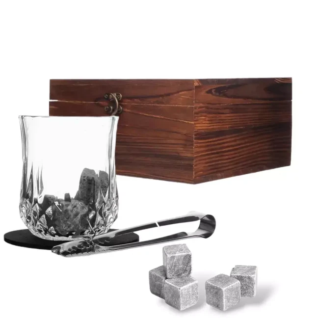 Подарочный набор с камнями для виски в деревянной шкатулке Amiro Bar Set ABS-202W - фото2