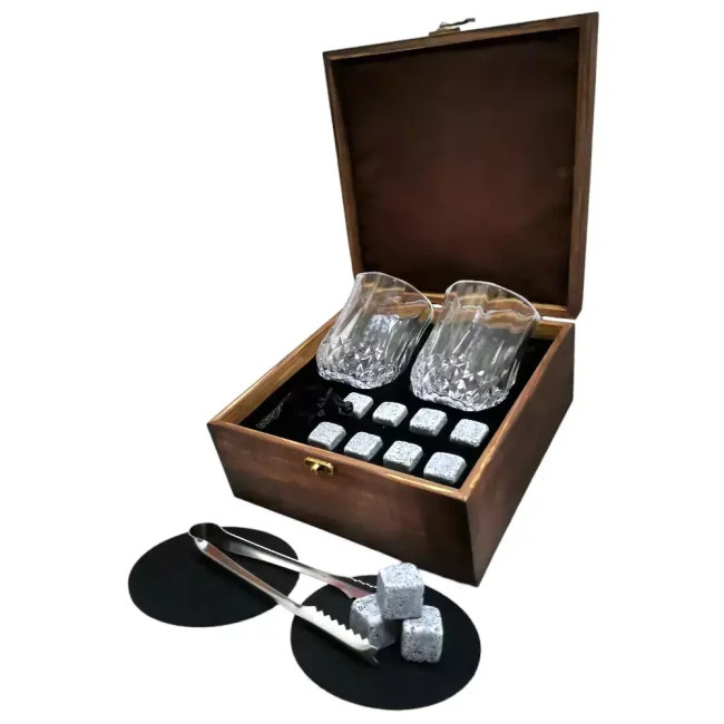 Подарочный набор с камнями для виски в деревянной шкатулке AmiroTrend ABS-203w