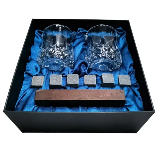 Подарочный набор для виски 2 стакана, подставка с камнями AmiroTrend ABW-310 blue - фото2