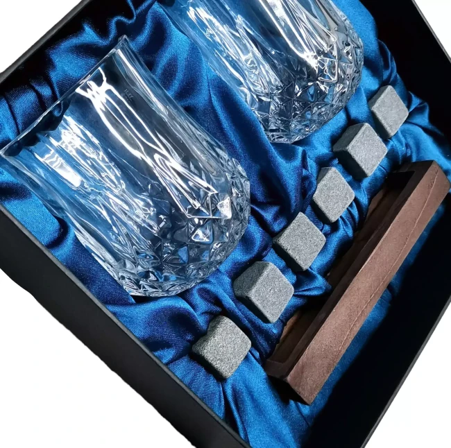 Подарочный набор для виски 2 стакана, подставка с камнями AmiroTrend ABW-310 blue - фото4